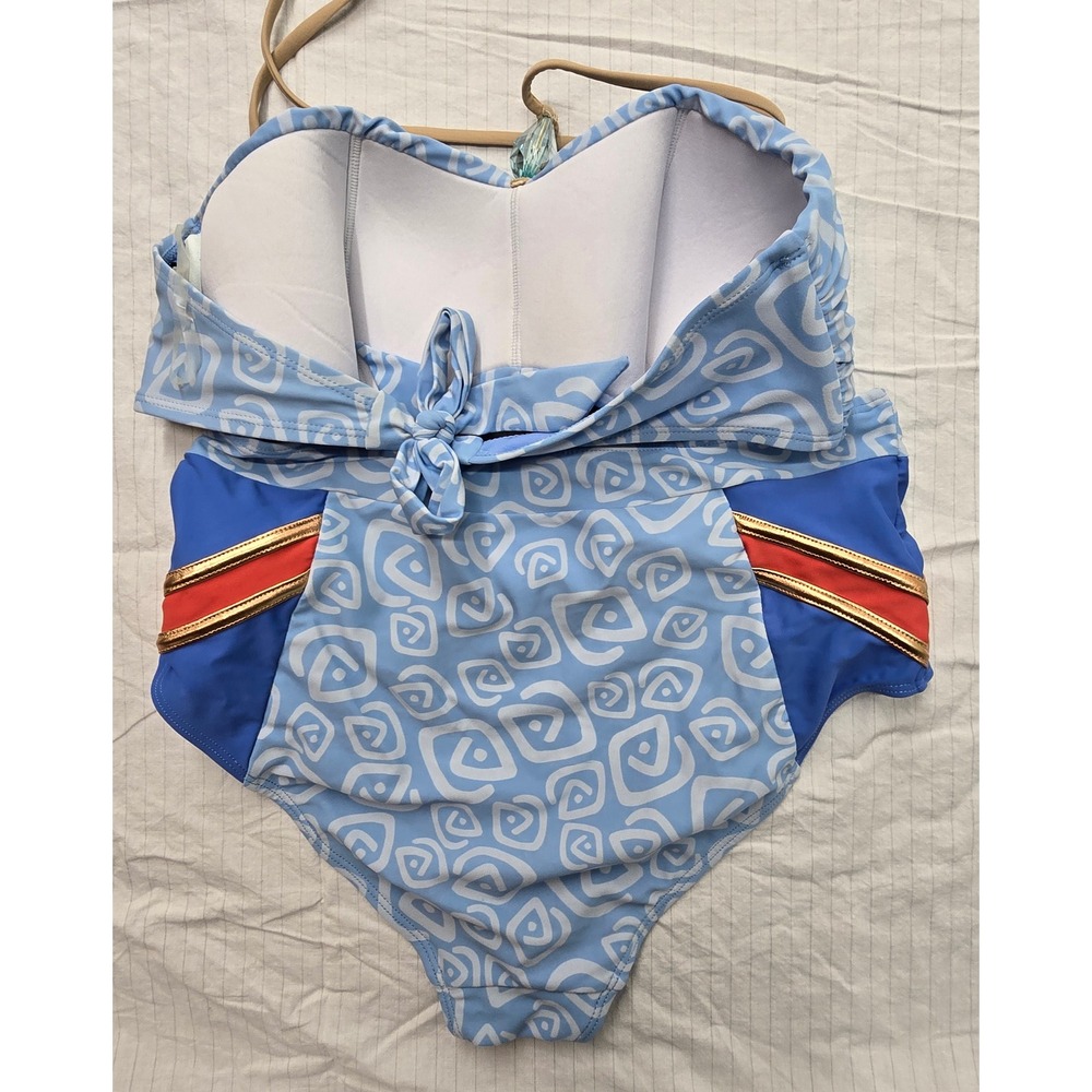 Disney Moana Two Piece Swimsuit Blue Tribal Print High Waist Bikini Large L